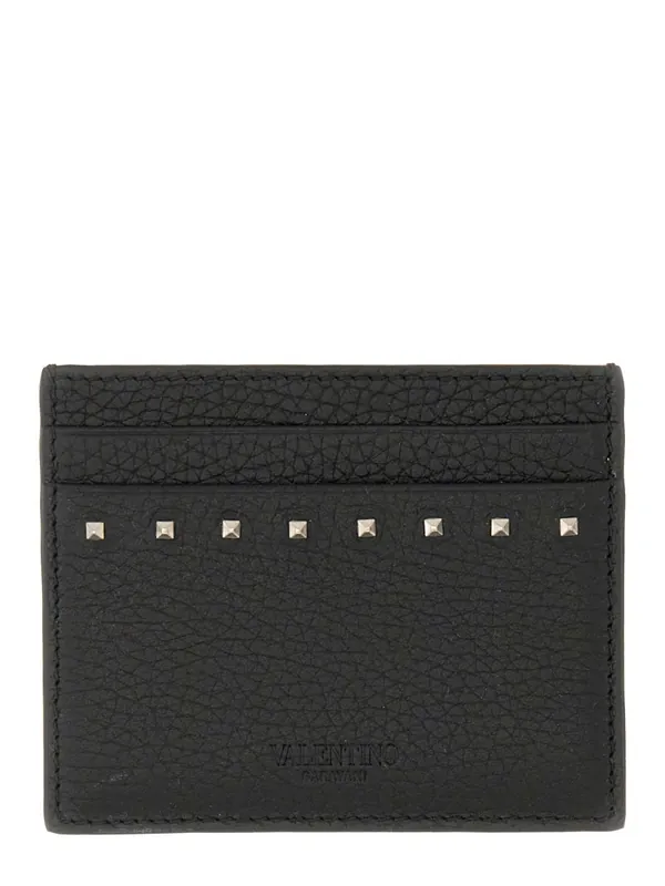 Garnet Calfskin "Rockstud" Card Holder - Valentino Garavani