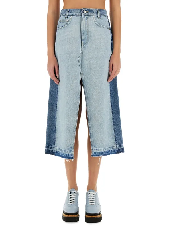 Denim Skirt With Contrasting Panel - Stella McCartney