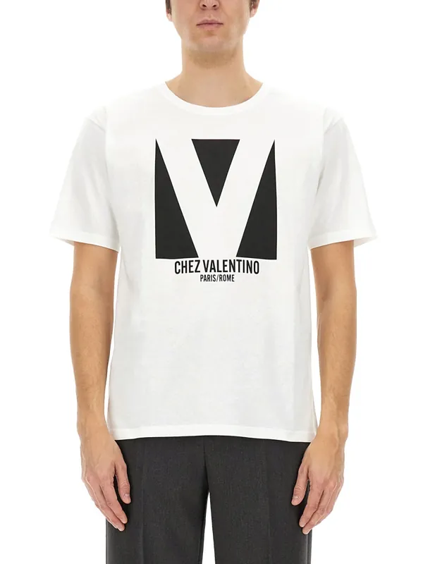 Cotton T-Shirt With "Chez Valentino" Print