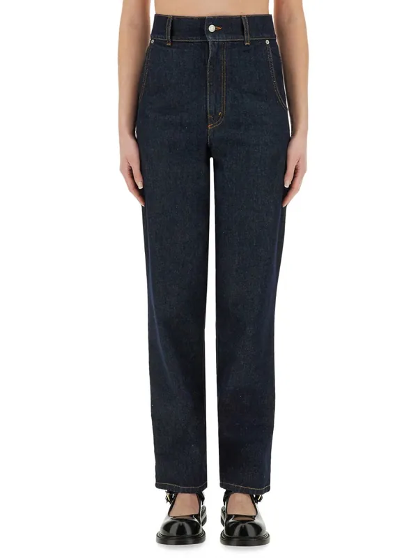 "Laurel Crown Patch" Denim Pants - Moschino