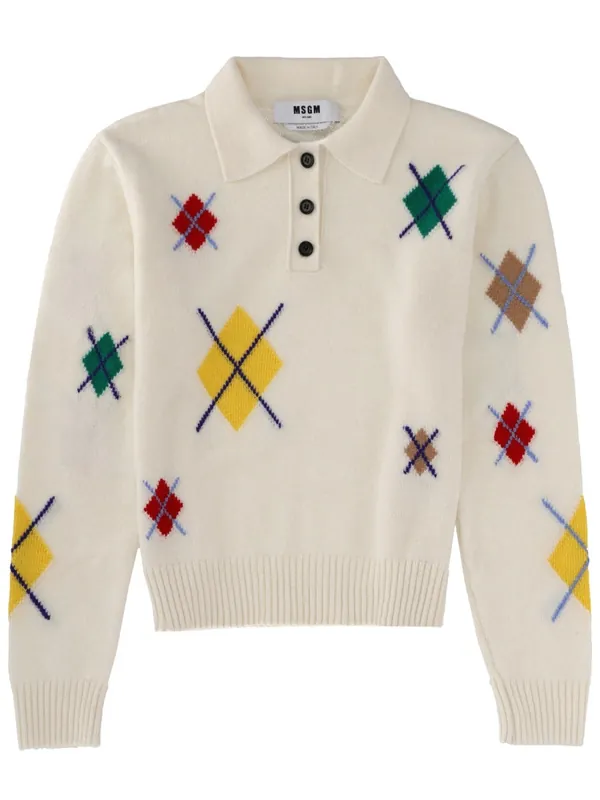 Polo Shirt With "Argyle Multicolor" Pattern - MSGM