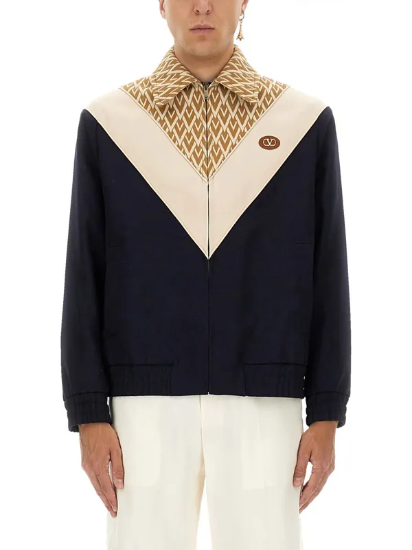 Wool Bomber Jacket With Print Toute La V - Valentino Garavani