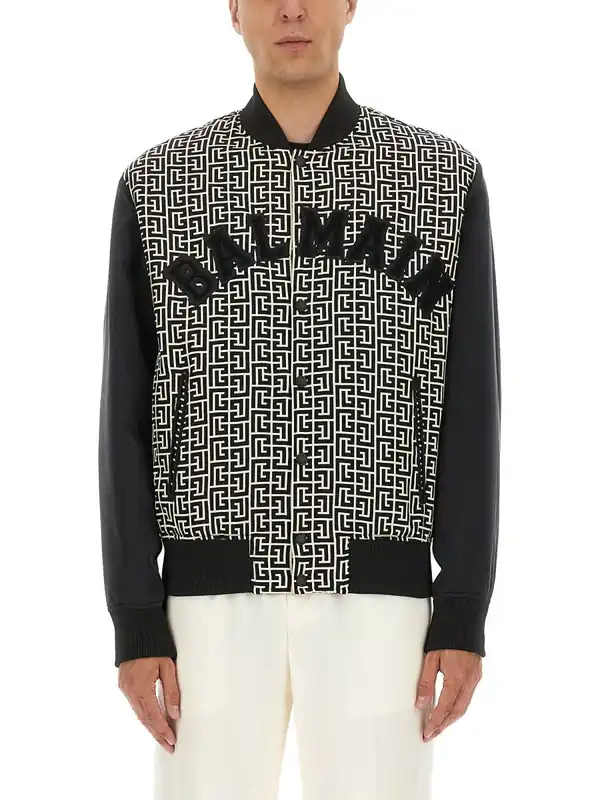 Monogrammed Varsity Jacket With Patches - Balmain