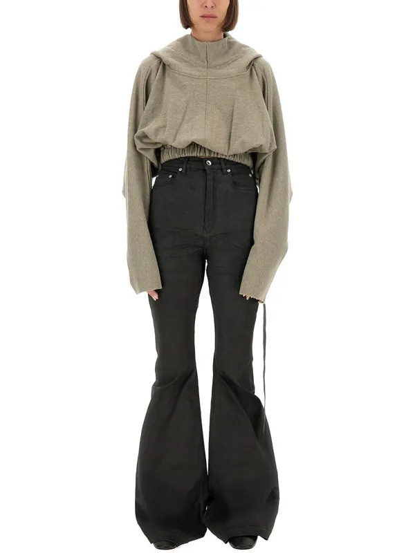 Cropped Hooded Tunic Sweatshirt - Rick Owens DRKSHDW
