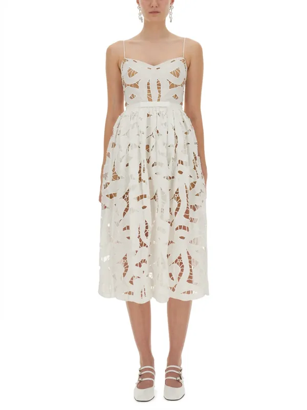 Embroidered Midi Dress With Bow - Self-Portrait