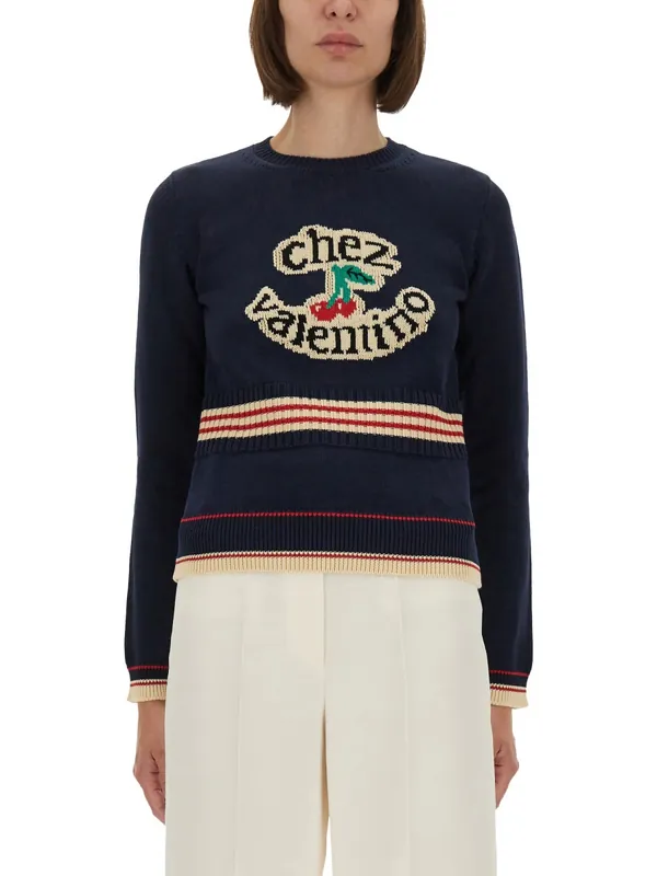 "Chez Valentino" Cotton Sweater - Valentino Garavani