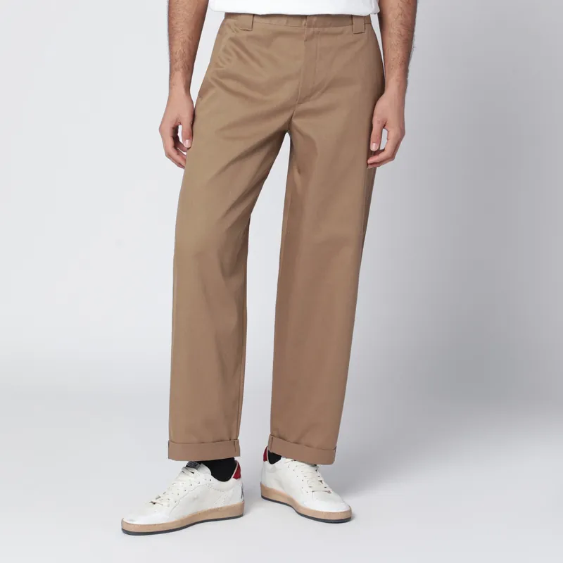 Beige Cotton-Blend Trousers