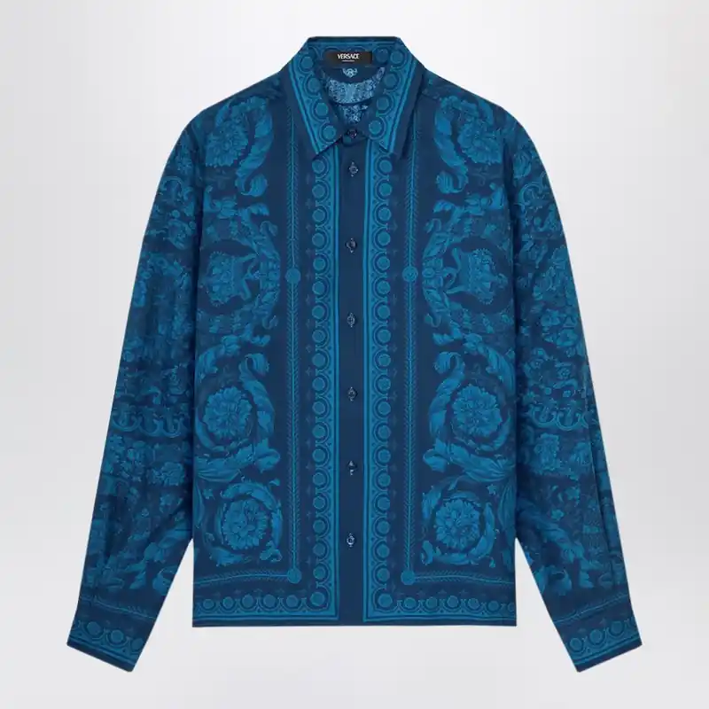 Slim-Fit Printed Silk Twill Shirt In Blue