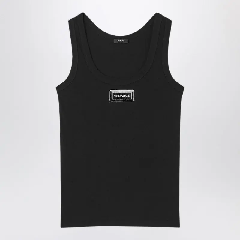 Black Stretch Ribbed Cotton Tank Top - Versace