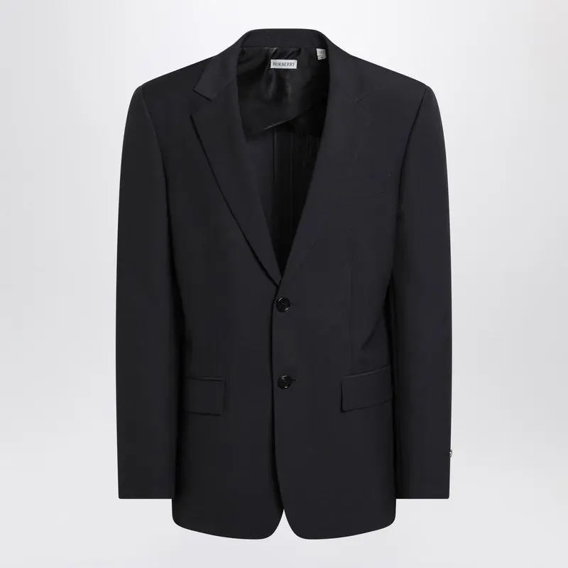 Navy Blue Wool Blend Jacket - Burberry