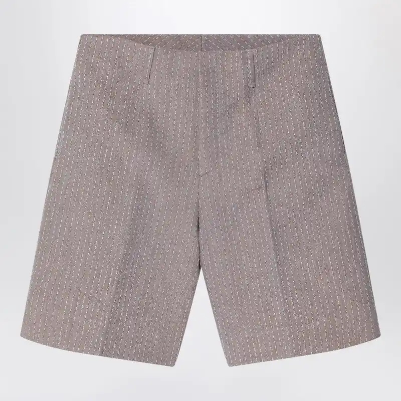 Beige Jacquard Bermuda Shorts With Topstitching - Fendi