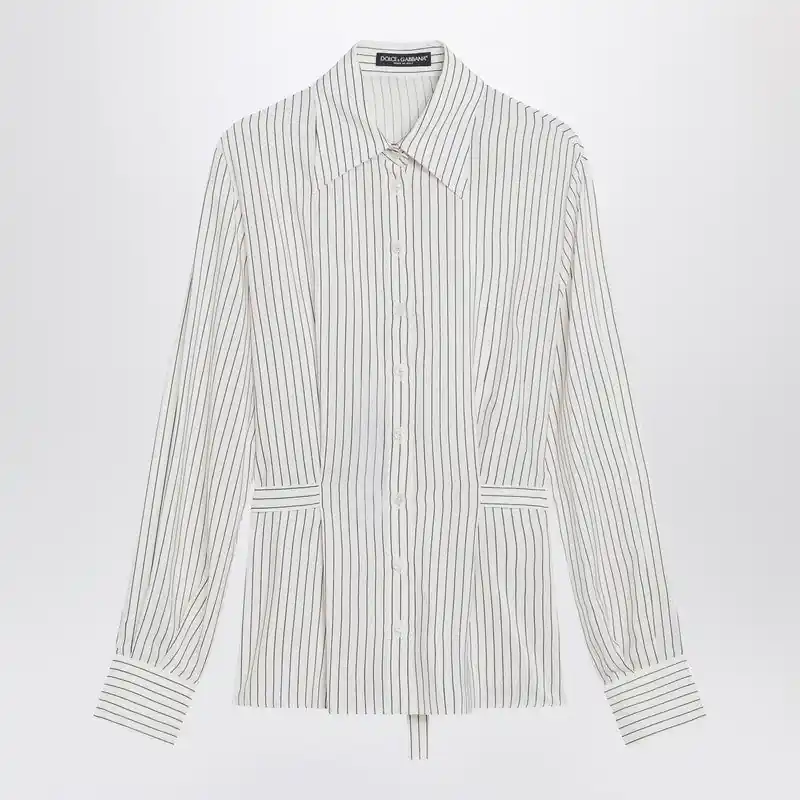 White Pinstriped Shirt In Silk And Cotton - Dolce & Gabbana