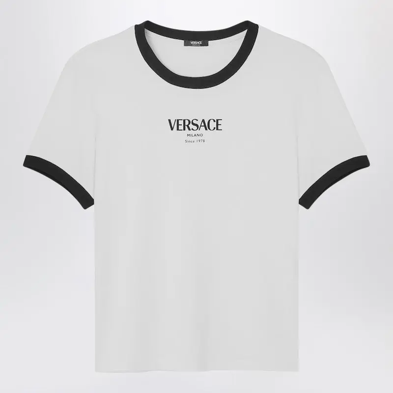 White/Black Stretch Viscose Jersey T-Shirt