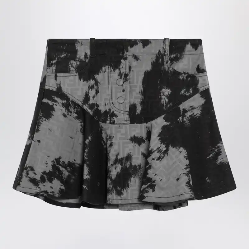 Black Ff Animalier Denim Skirt - Fendi