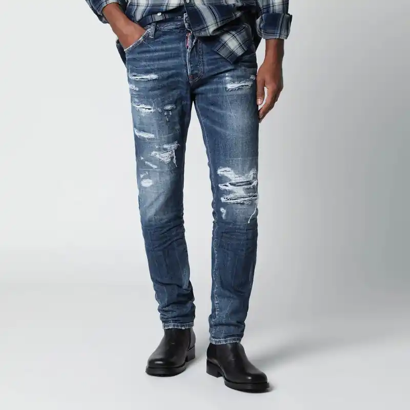 Slim Blue Washed Jeans With Rips - Dsquared2