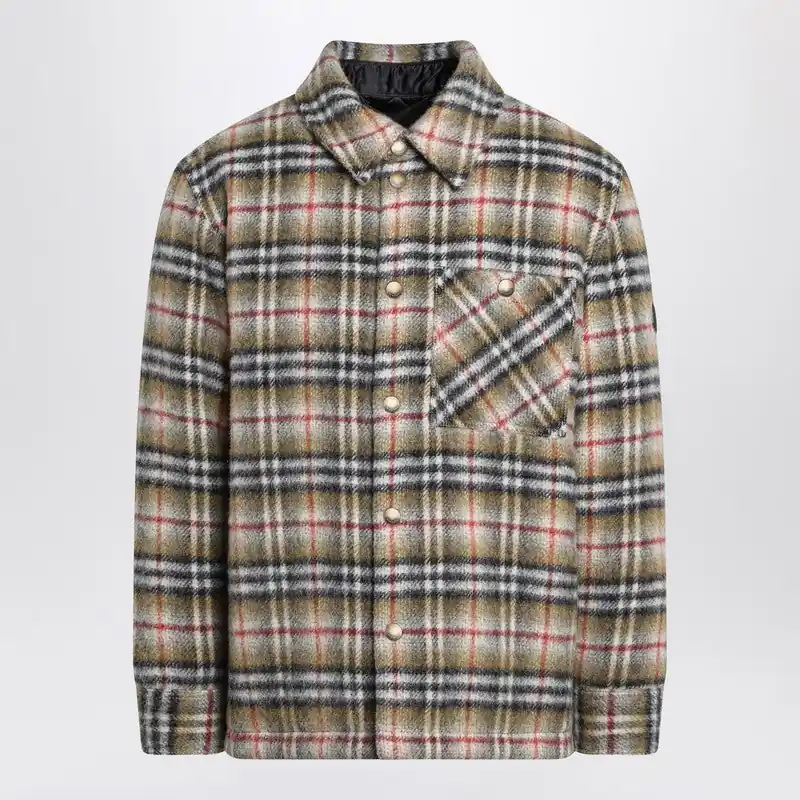 Beige Checked Wool Shirt Jacket - Burberry