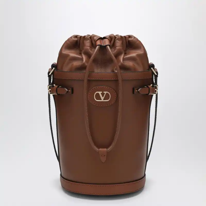 V Logo Signature Bucket Bag In Tobacco - Valentino Garavani