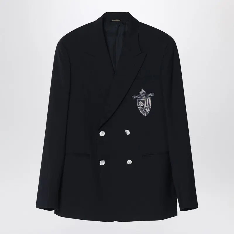 Double-Breasted Jacket In Midnight Blue Virgin Wool