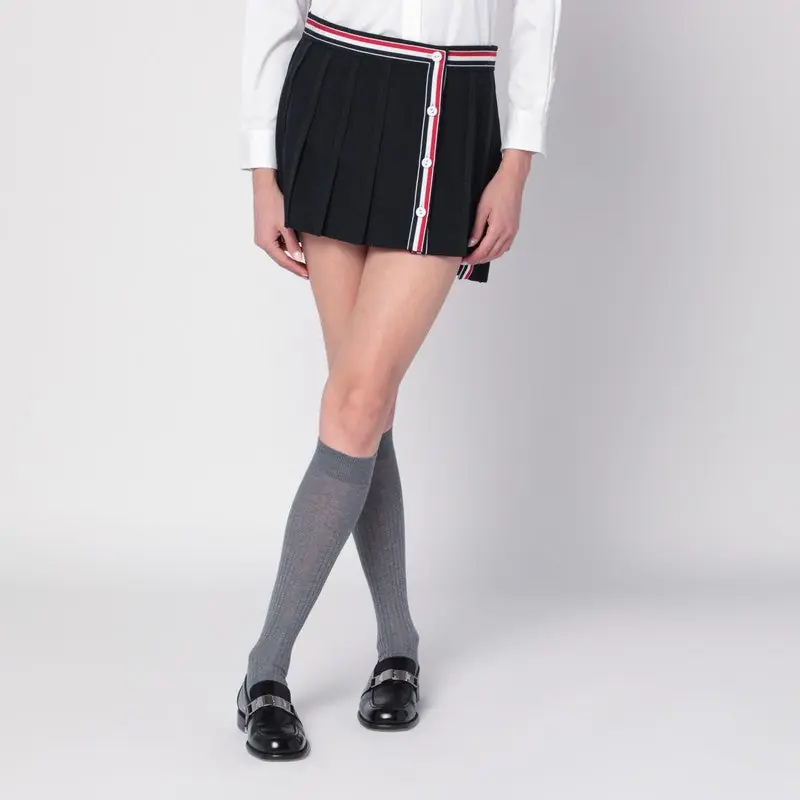 Black Ruffled Mini Skirt In Wool Blend - Thom Browne