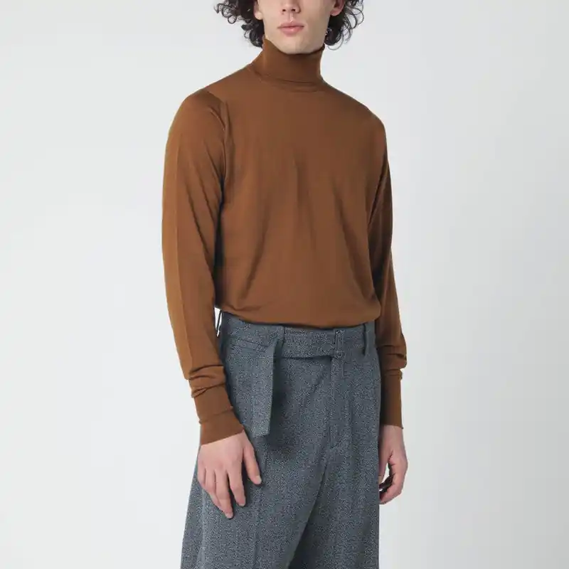 Brown Wool Turtleneck Sweater - John Smedley