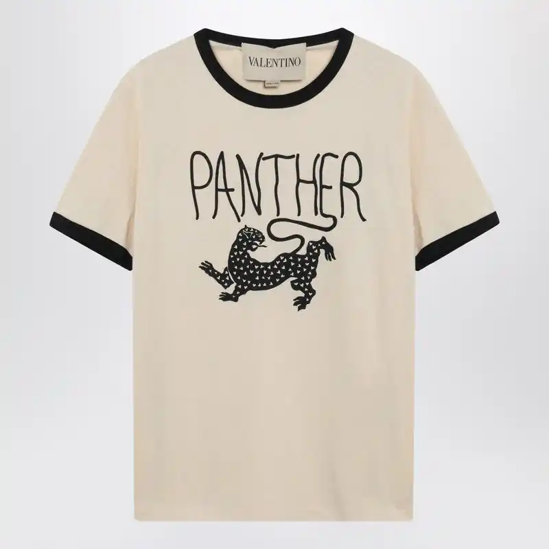 Butter-Colored T-Shirt With Panther Print