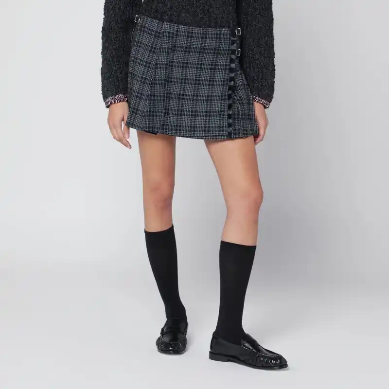 Black/White Check Kilt Mini Skirt - Durazzi Milano