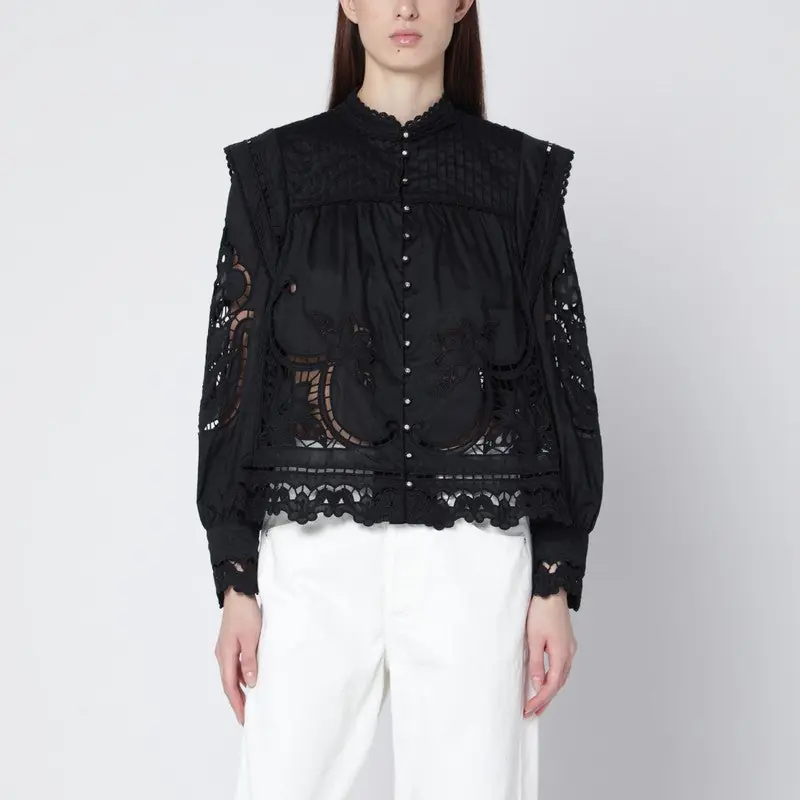Black Richelieu Cotton Blouse - Farm Rio