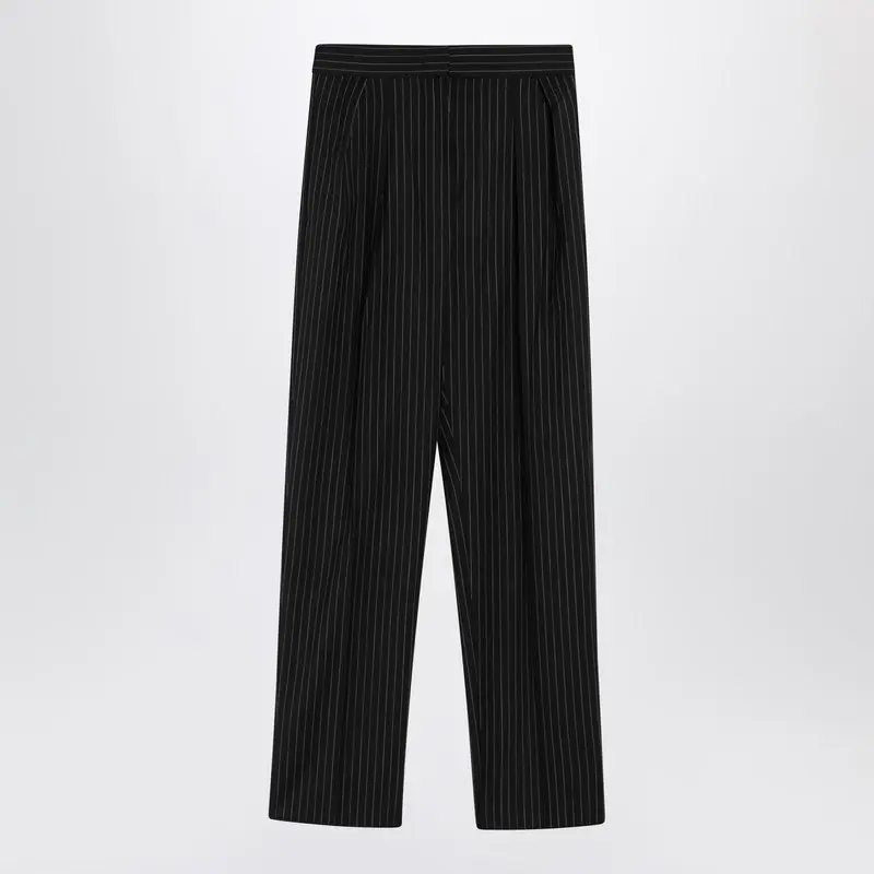 Black Pinstriped Wool Trousers - Max Mara
