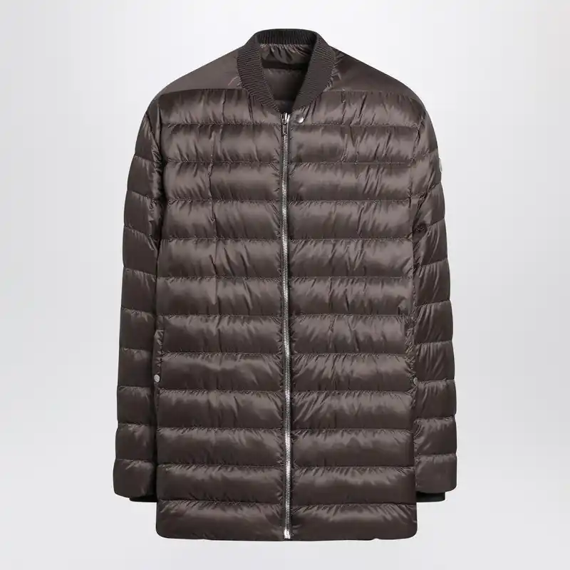 Mud-Colored Quilted Zip-Up Down Jacket