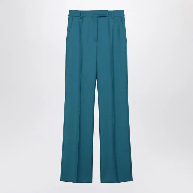 Turquoise Wool And Silk-Blend Trousers