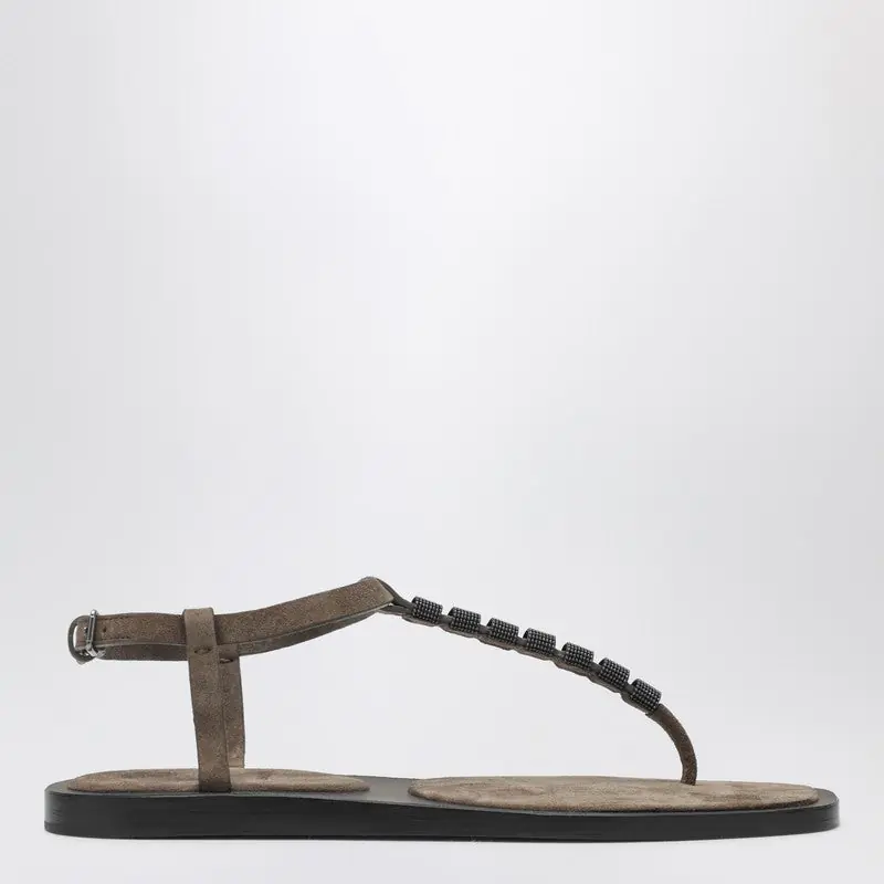 Suede Thong Sandals With Precious Straps - Brunello Cucinelli