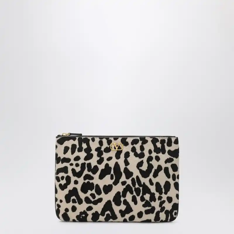 Animal-Print Pony-Effect V Logo Signature Pouch