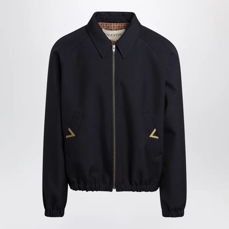 Navy Bomber Jacket With Vgold Pockets - Valentino Garavani