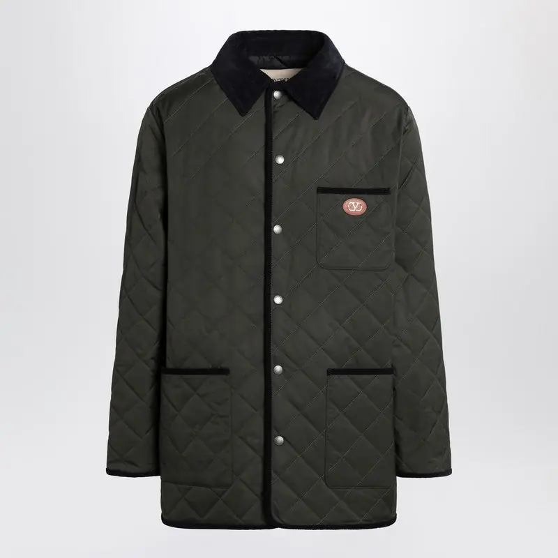 Olive Green Quilted Jacket With V Logo Patch - Valentino Garavani