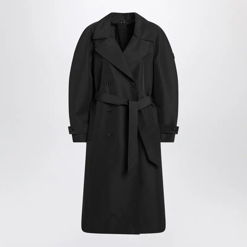 Black Double-Breasted Trench Coat With Belt