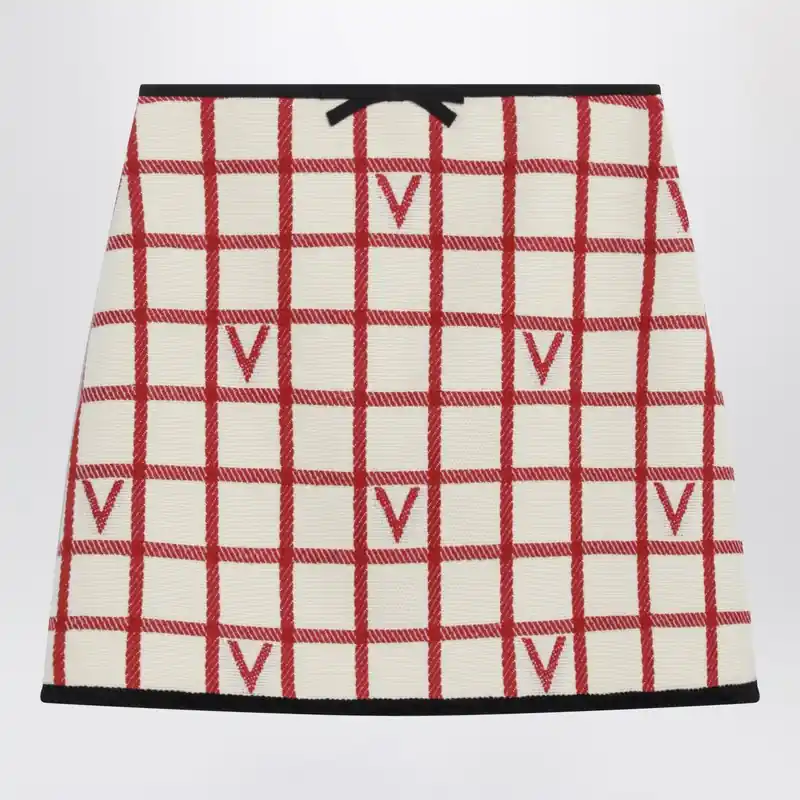 Ivory Skirt With Check Vlogo Pattern - Valentino Garavani
