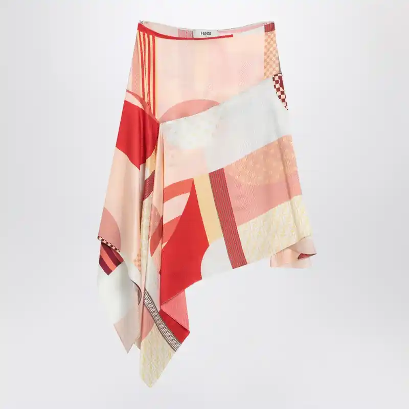 Pink Silk Skirt With Patchwork Print - Fendi