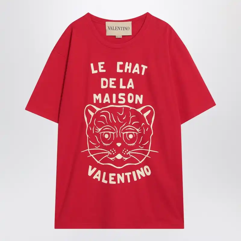 Red T-Shirt With Le Chat De La Maison Print
