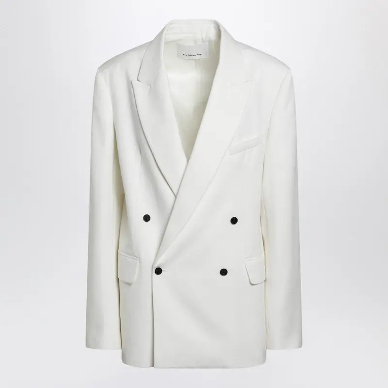 White Double-Breasted Wool-Blend Jacket