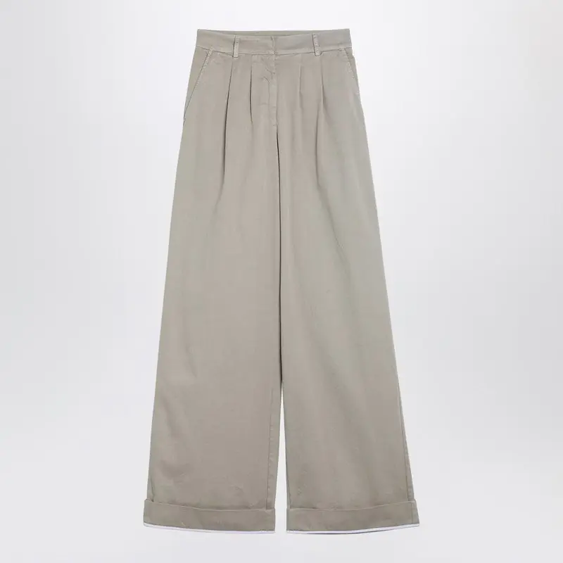 Beige Cotton Wide Trousers - Palm Angels