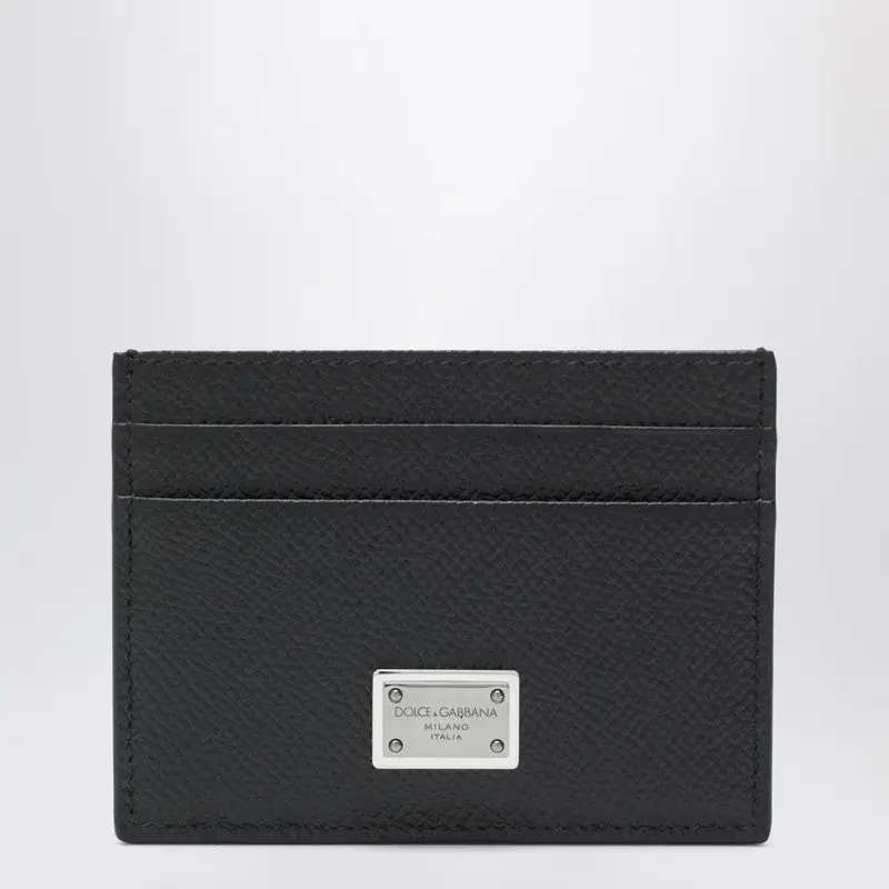 Black Dauphine Leather Card Holder With Logo Plaque - Dolce & Gabbana