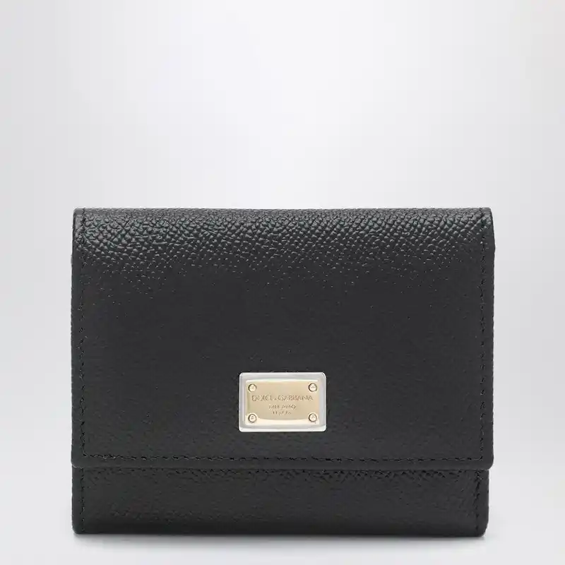 Black Dauphine Leather Wallet With Logo Plaque - Dolce & Gabbana