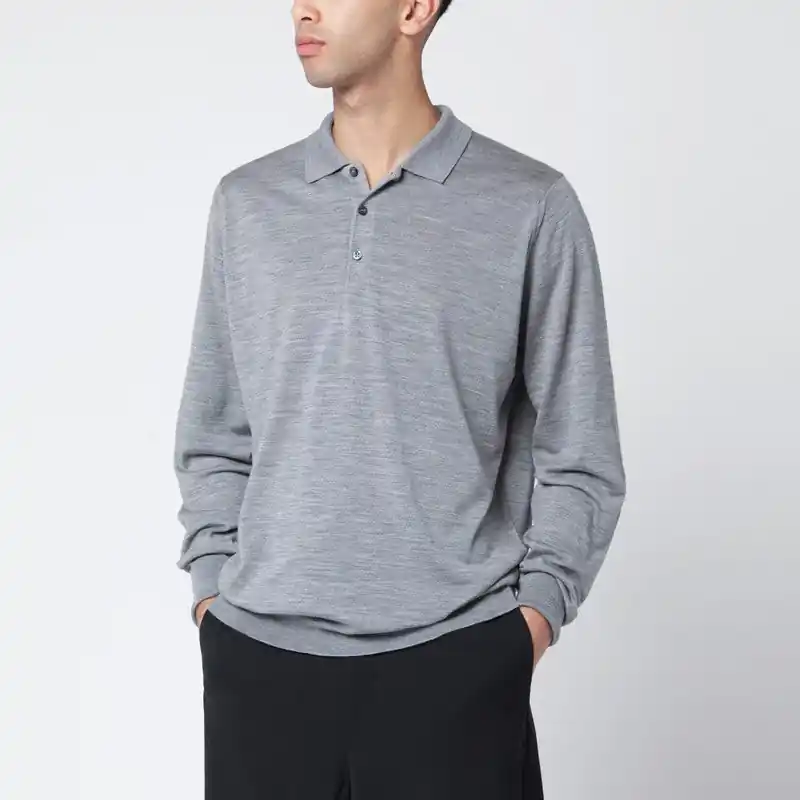 Light Grey Wool Polo Shirt - John Smedley