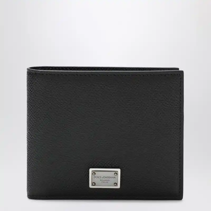 Black Dauphine Leather Wallet With Logo Plaque - Dolce & Gabbana
