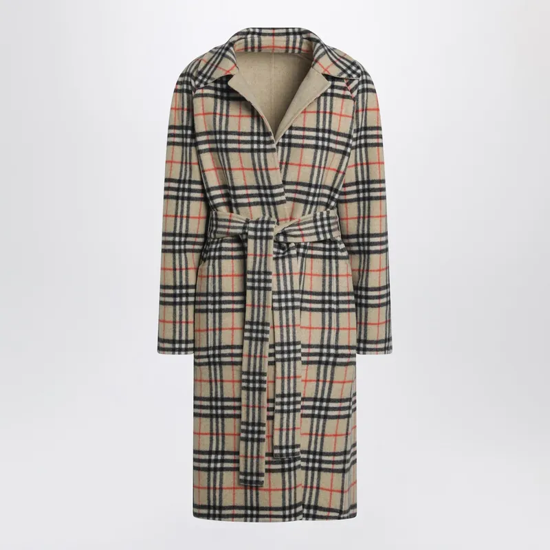 Sand Reversible Wool Coat - Burberry