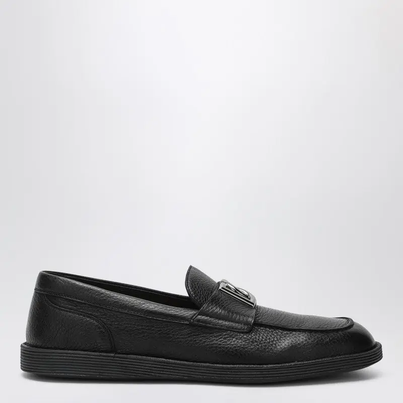 Black Leather Loafers With Dg Logo - Dolce & Gabbana
