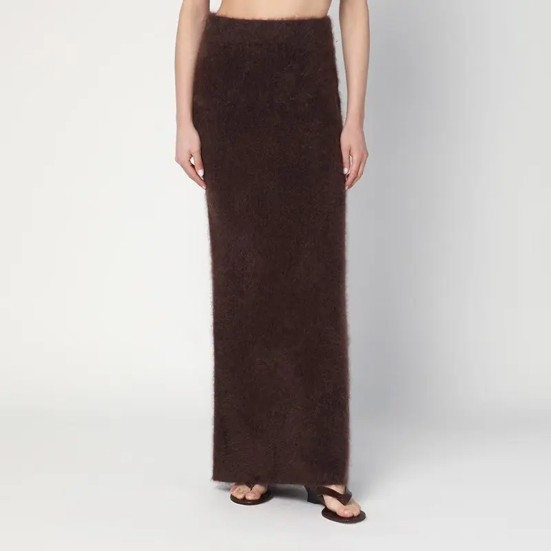 Long Mocha-Coloured Brushed Cashmere Skirt