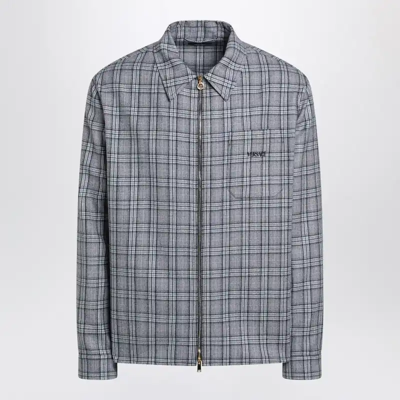 Light Blue Zip-Up Checked Shirt