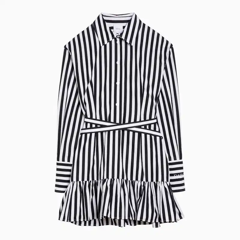 Black/White Striped Cotton Mini Chemisier Dress - Patou
