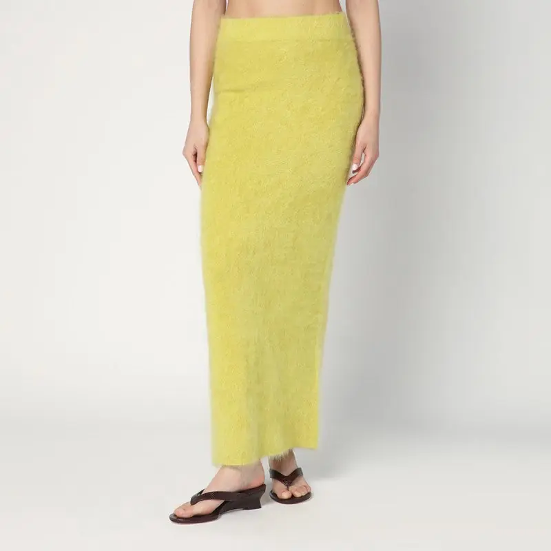 Long Lime-Coloured Brushed Cashmere Skirt
